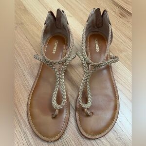 Express braided camel and gold sandals size 9